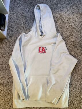 Men's Crewneck Hoodie in Light Cream with Red Logo